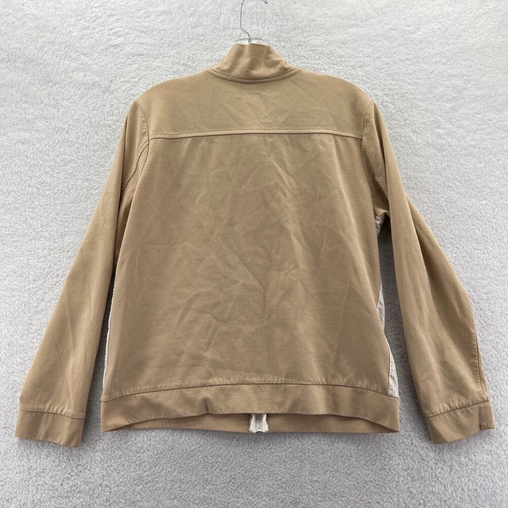 Talbots Jacket Womens Large Beige Tan Full Zip Cotton‎ Blend Long Sleeve Top